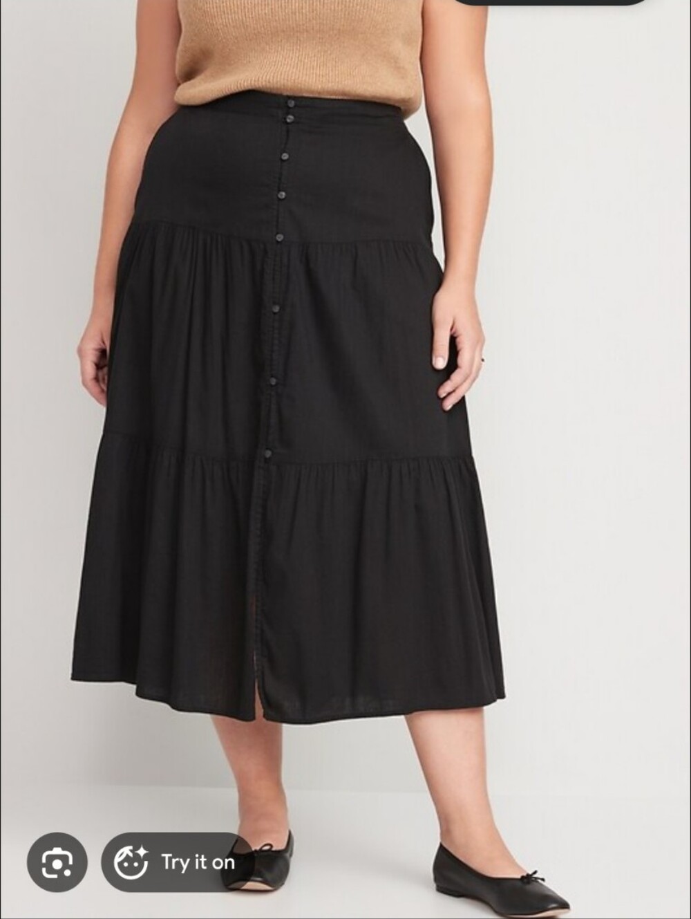 Old Navy Black Tiered Button-Front Midi Skirt